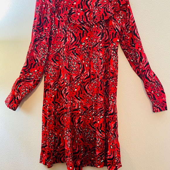 Red Ruffle Layered Animal Print Babydoll Dress - Picture 5 of 7